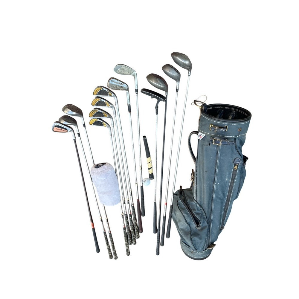 13 Golf Clubs Assorted Vintage Ron‎ Miller Pro Golf Bag 3-way Made In USA,